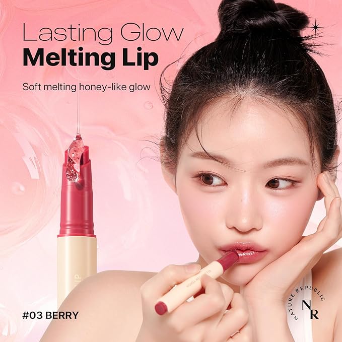 Nature Republic HONEY MELTING LIP (03 BERRY) SOFT LIP STICK, Hydrating Gloss, Moisturizing balms, Sheer tint, Shine & Glowy Finish, korean make up