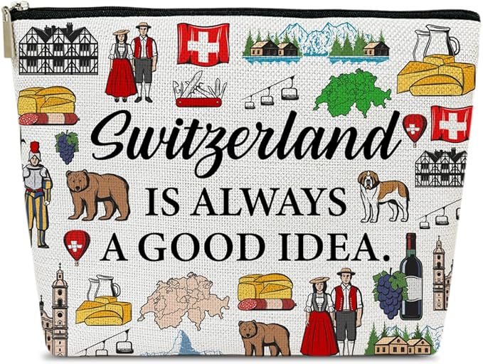 Ythuil Switzerland Travel Makeup Bag, Vacation Gift, Switzerland Country Cosmetic Bag, Trip Souvenir and Travel Memory Gift, Merchandise Zipper Storage Organizer Pouch