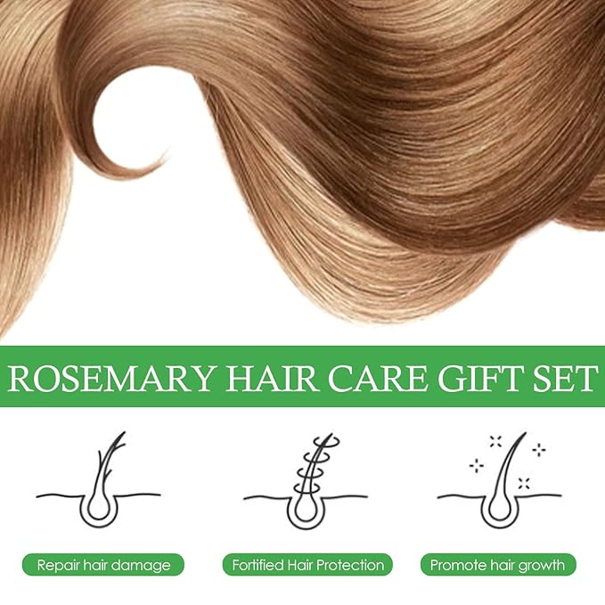 Rosemary Hair Care Gift Set Growth Oil Kit with Spray & Roller，Hair Repair for Strengthen & Nourish - Natural Treatment with Jojoba Oil for Damaged Hair Care Suitable for Women and Me（3.38 Fl Oz）