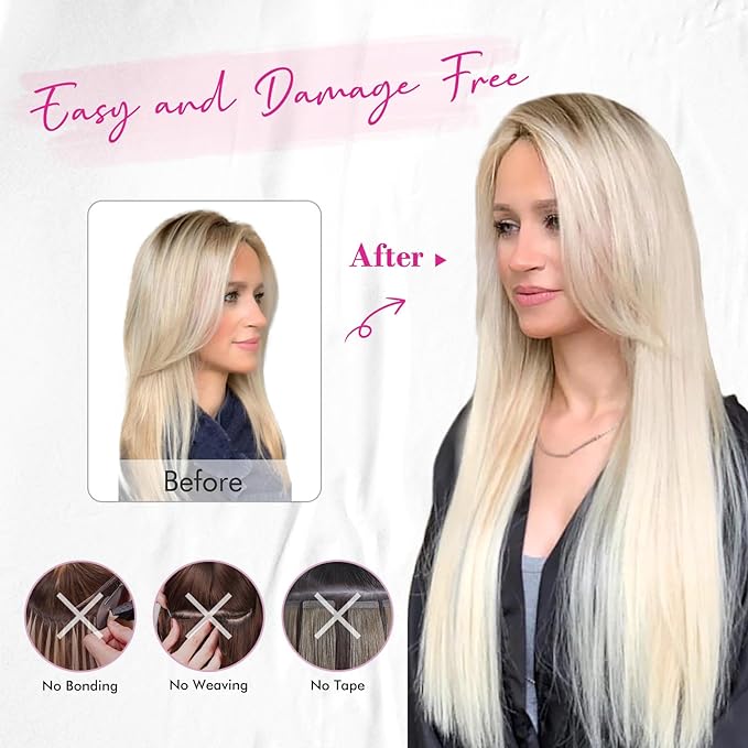 REECHO Invisible Wire Hair Extensions with Transparent Headband Adjustable Size Removable Secure Clips in Straight Secret Hairpiece for Women - Natural Black