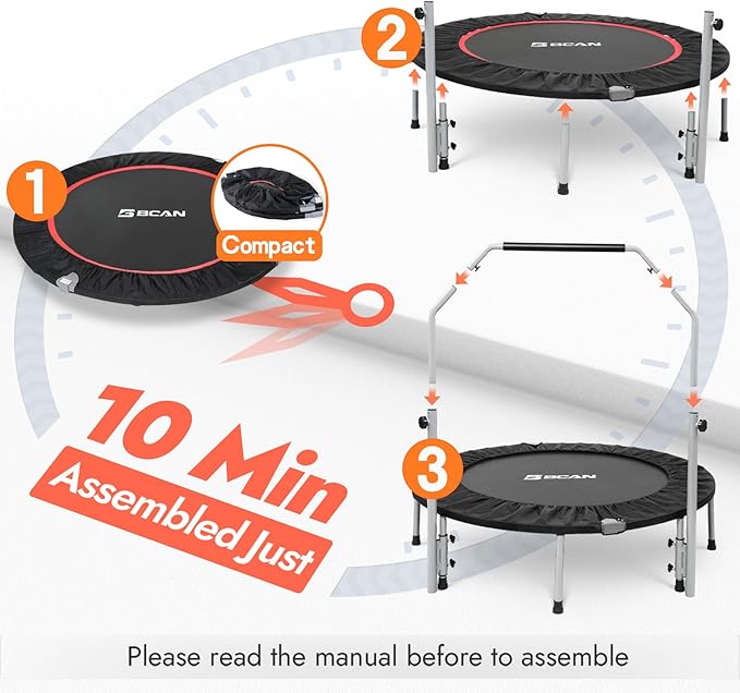 BCAN 40/48" Foldable Mini Trampoline Max Load 330lbs/440lbs