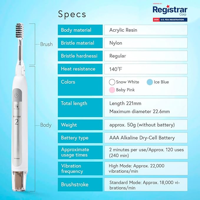 Soladey SoladeyRhythm2, Ionic Power Electric Toothbrush, Solar Panels and TiO2 Semiconductor (Ice Blue), Ready to use Ionic Toothbrush