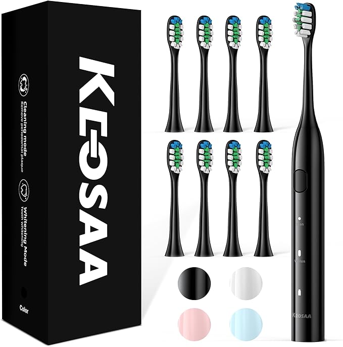 Electric Toothbrush with 8 Brush Heads, Sonic Electric Toothbrush with Fast Charge 4 Hours Last 60 Days, 2-Min & 30s Smart Timer, IPX7 Waterproof (Black)