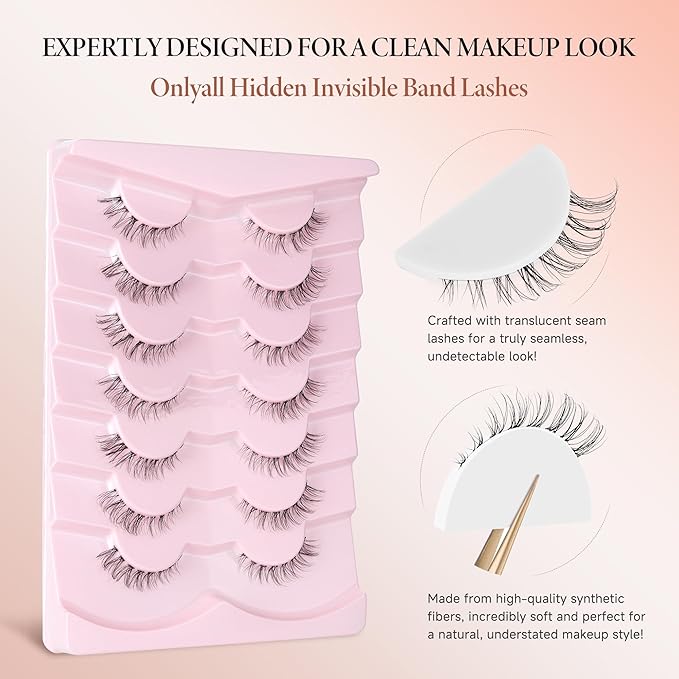 Onlyall Short Lashes Natural False Eyelashes 3/4 Small Lashes Fake Eyelashes Wispy Lashes Natural Lashes Clear Band Lashes 12mm Lashes H21