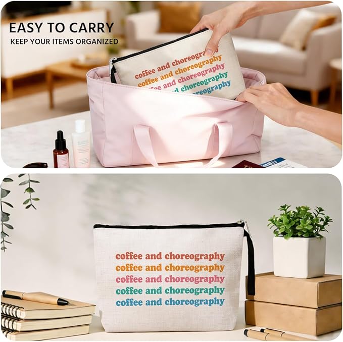 Jztco Dancer Gifts Coffee Lover Gifts Cosmetic Bag Dance Stuff Makeup Bag Cheerleader Gifts for Girls Women Dance Lover Coffee Themed Gifts Dance Teacher Gift Dance Moms Merch Cheer Gift Travel Bag