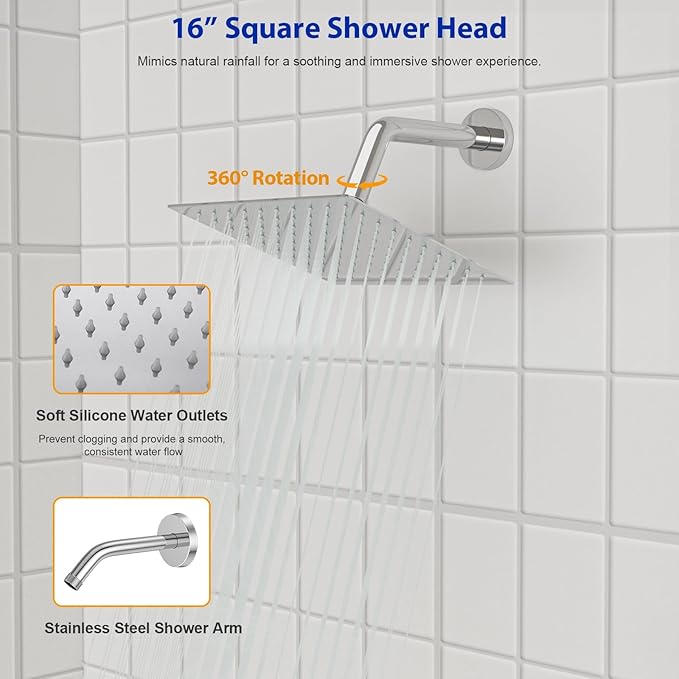 Dcolora 8 In. Rainfall Shower System with Handheld, Chrome Shower Faucet Set for Bathroom, Brass Valve, 304 Stainless Steel, Anti-Scald cUPC Certified (Polished Chrome, 8 Inch)