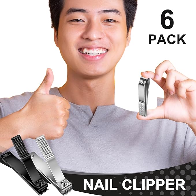 Mudder 6 Pcs Silver and Black Large Toenails Clippers Nail Clippers Straight Edge Toenails Cutters Stainless Steel Nails Trimmer Cutters for Men Women Thick Nails Straight Sharp Blade Anti-slip Handle