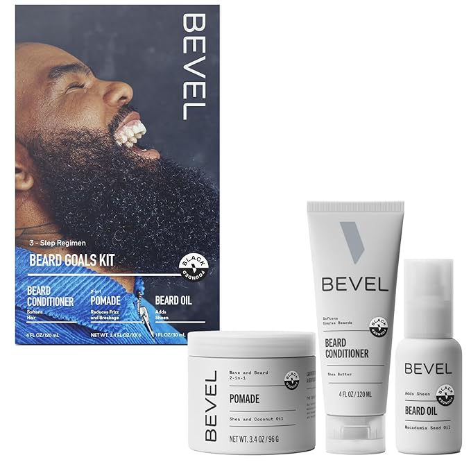 Bevel Mens Beard Grooming Kit - Includes Beard Conditioner, Hair Nourishing Pomade, and Beard Oil to Soften, Hydrate and Strengthen Beard and Reduce Skin Irritation and Redness