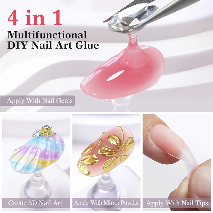 Double Rhythm 1.4 Oz Rhinestone Glue for Nails Gel Glue Design 3D Art Jewels Charm Gem Decoration 40ML Salon DIY (Rhinestone Glue Clear)