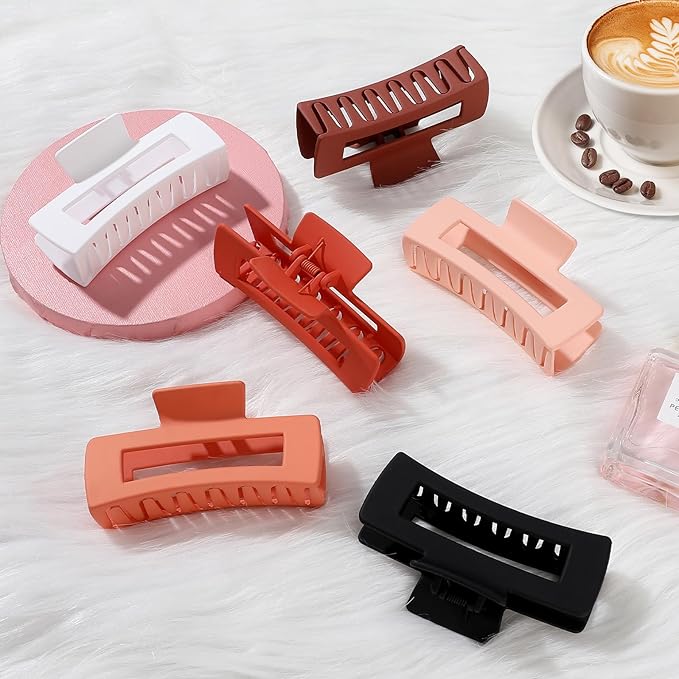 4 Inch Big Hair Claw Clips 6 Pcs Large Claw for Thick Hair Square Hair Clips for Women Rectangle Hair Clips Nonslip Acrylic Banana Jaw Clips Hair Accessories for Girls (Orange)