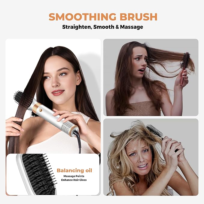 5 in ONE Hair Dryer Brush, Blow Dryer Curling Wand Hair Styling Tools Set, Ionic Hot Air Massage Oval Blowout, Left&Right Styler 100-120V