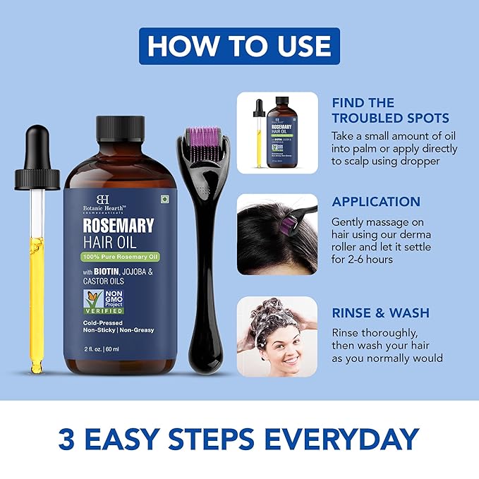 Botanic Hearth Hair Oil for Hair Growth | Rosemary Oil for Hair Growth with Biotin, Castor & Jojoba | Scalp Oil & Dry Scalp Treatment | Color Safe | All Hair Types| 2 Fl Oz