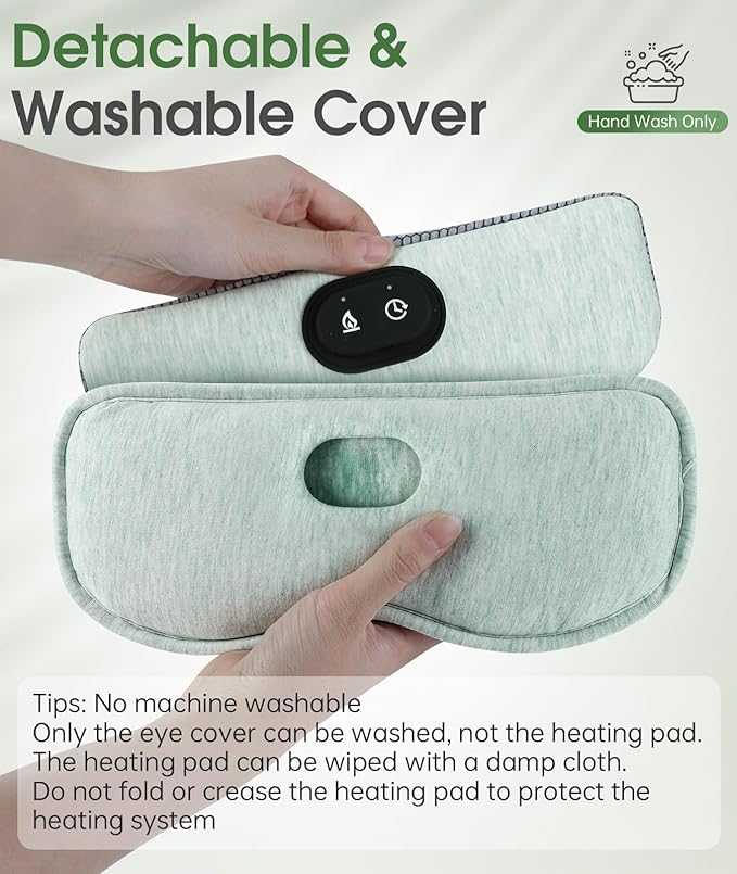 Detachable Heated Eye Mask, Cordless Eye Mask for Dry Eyes & Puffiness, Algae Fiber Ultra-Soft Nose Bridge Light-Block for Deeper Sleep – Graphene Layer Warm Compress & Cold Pack,Travel Essentials