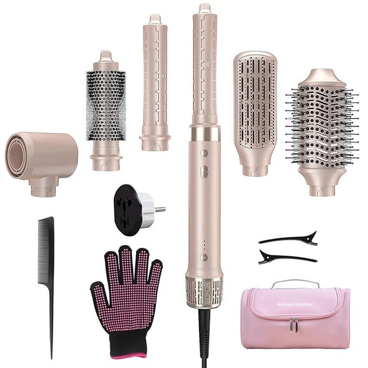 Dual Voltage StyleVibe 6-in-1 Air Styler, Hair Dryer & Blow Dryer Brush with Travel Case - Auto Wrap Curls (L/R), Fast Drying, Thermal Brush for Blowouts & Frizz-Free Volume, No Heat Damage