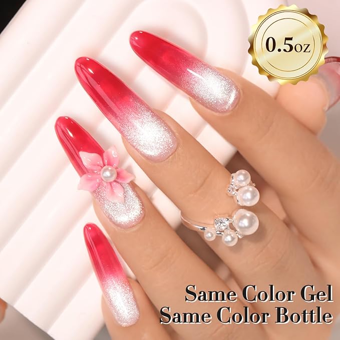Double Rhythm 0.5 Oz Jelly Gel Polish Same Color Same Bottle Sheer Neutral Natural Light Milky Pastel 15ML Translucent Polish Art DIY at Home (Red-A1612)