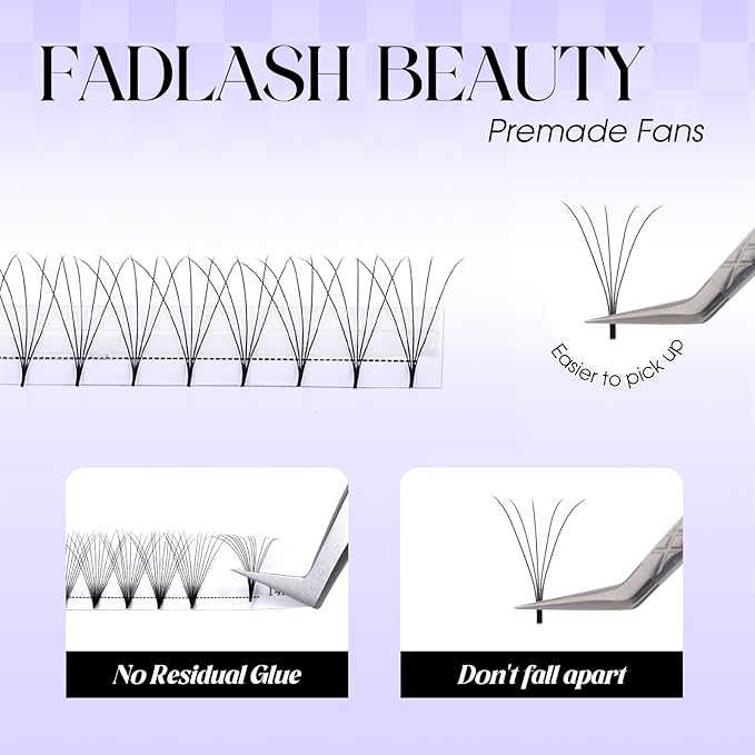 Premade Fan Lashes 0.07C Curl Lash Extension 5D Pre Made Individual Lashes Middle Stem Heat Bonded 8-14mm Premade Volume Eyelash Extension (0.07C-8-14mm)