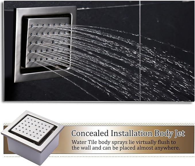 KATAIS Shower System with 12X35 inch Overshower and Dual Side ShowerHead(8 inch), 4 PCS Body Jet and HandHeld Spray, Dual Thermostatic Valve Kit Can Achieve 8 Shower Functions, Brushed Nickel