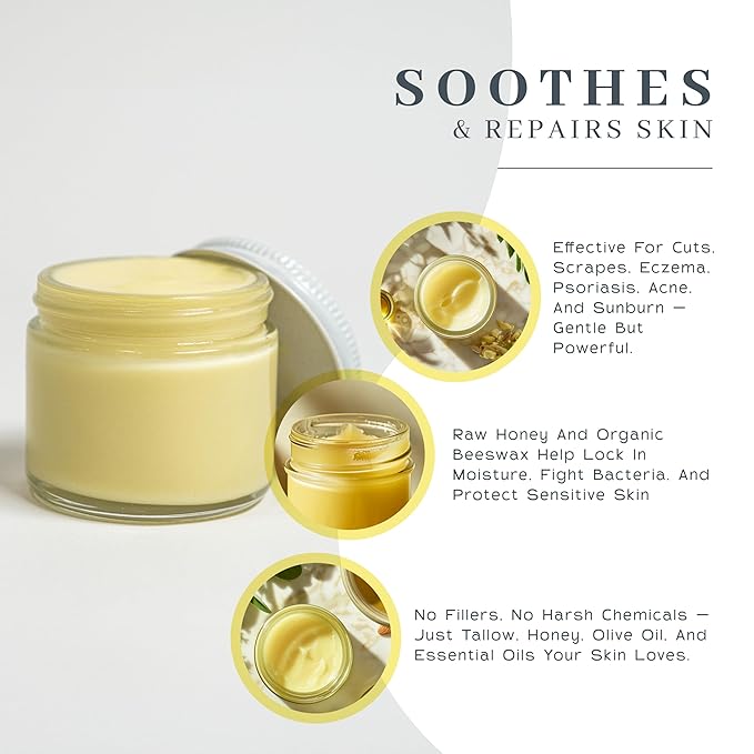 Vanman's Tallow and Honey Balm (2 Pack) - Tallow Face Moisturizer with Pure Grass-Fed/Finished Beef Tallow for Skin and Essential Oils, Organic Raw Honey and Beeswax, Cold Pressed Olive Oil - 2 oz