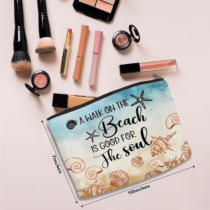 Funny Beach Gifts for Women Cosmetic Bag Travel Ocean Beach Vacation Essentials for Girls, Bestie, Friends, Summer Beaches Lover Makeup Bag Girls Trip Gifts Favors Stuff Birthday Christmas Graduation