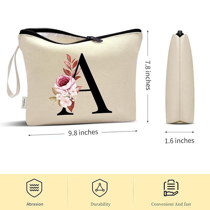Vavabox A-Z Personalized Makeup Bag, Birthday Gifts for Women Mom, Gifts for Best Friend, Bride Bridesmaid Cosmetic bag (Z, Yellow)