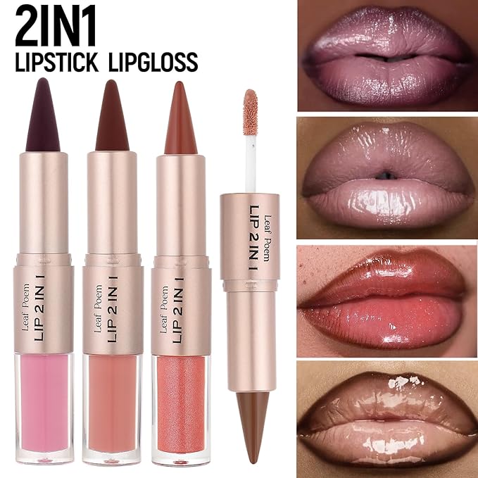 2-in-1 Double-Ended Matte Lip Liner & Lip Gloss Duo, Mauve Rose Ombre Lip Combo Pencil, Lip Liner and Lipstick Gloss Set for Defined & Fuller Looking Lips (#05 Mauve Rose Ombre)