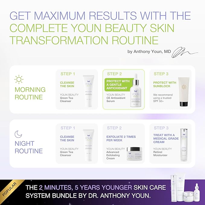 YOUN Beauty 20% Vitamin C Face Serum with Hyaluronic Acid, Ferulic Acid & Vitamin E by Holistic Plastic Surgeon Dr. Anthony Youn | Antioxidant Serum for Face for Skin Hydration, 60 ml