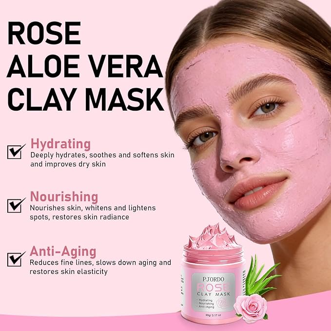 Pjordo 4 Pcs Clay Mask for Face(360g in total), Turmeric Vitamin C, Dead Sea Mud,Green Tea, Avocado, Rose, Facial Clay Mask Set, Face Mask Skin Care, Valentine's Day Gifts Set for Her, 3.17 Oz Each