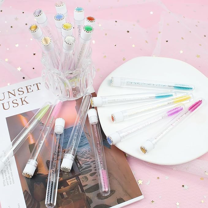 20pcs Mascara Wands Tube Reusable Lash Spoolies Pearl Silver Tube Eyelash Brush Tubes Spoolies Lash Extension Brushes Applicators Makeup Tools (CatE-Silver-MlX)