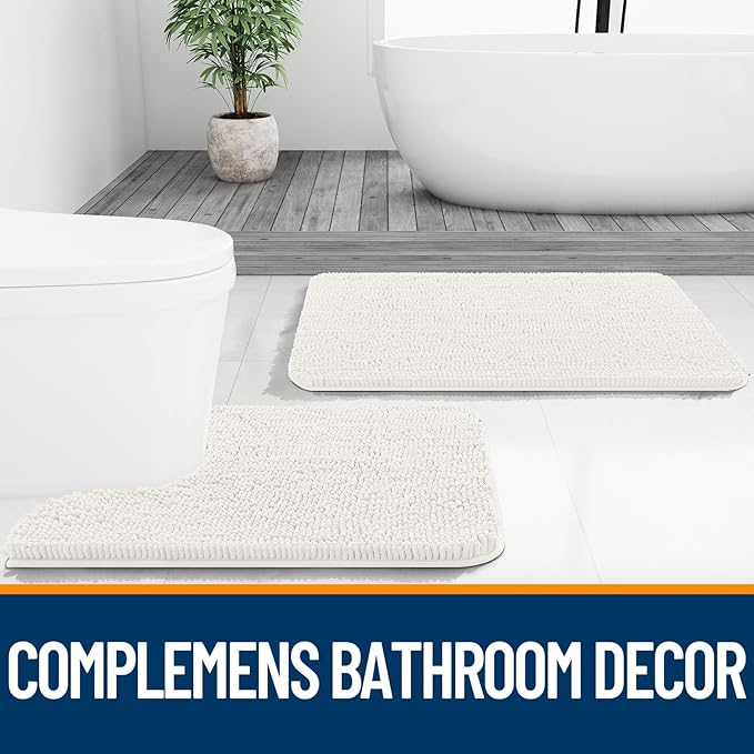 OLANLY Bathroom Rugs 36x24, Extra Soft Absorbent Chenille Bath Rugs, Rubber Backing Quick Dry, Machine Washable Bath Mats for Bathroom Floor, Tub and Shower, Home Decor Accessories, Ivory