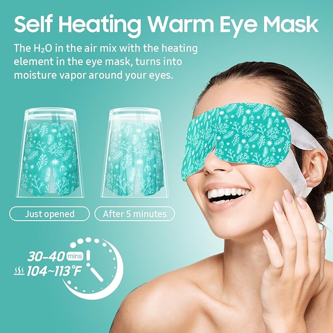 BeHoomi 20 Packs Steam Eye Mask, Heated Eye Mask Warm Compress for Eyes, Disposable Self Heating Steam Mask Sleep, Spa, Travel Essentials & Relaxation Gifts for Women, Stocking Stuffers (Unscented)