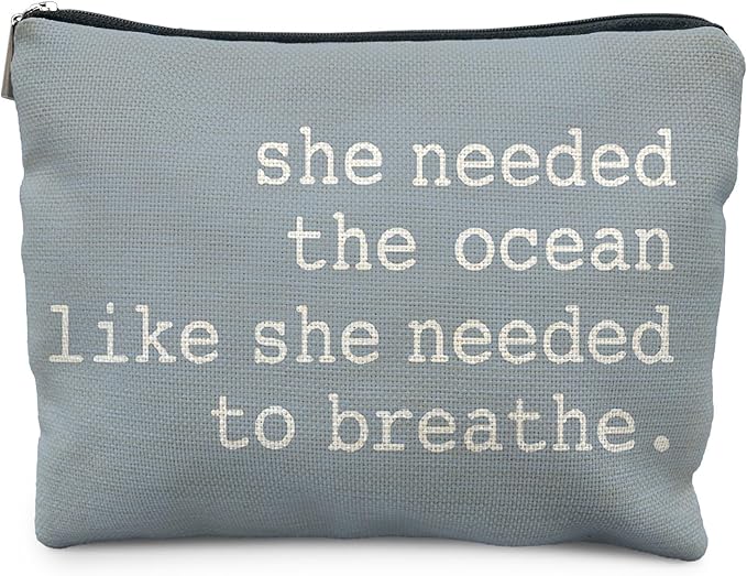 RYYCDOI Blue Beach Makeup Bag, Ocean Lover Gifts Cosmetic Bags for Women, Gifts for Beach Lovers, She Needed the Ocean Like She Needed to Breath Zipper Makeup Pouch