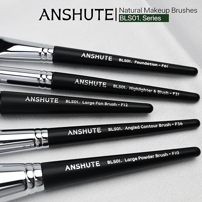 Anshute 12-Piece Professional Natural Goat Hair Makeup Brush Set with Travel-Ready Makeup Brush Organizer - 5 Face & 7 Eye Brushes. Super Soft Bristles, Variety of Brushes. Labled Brush Handle