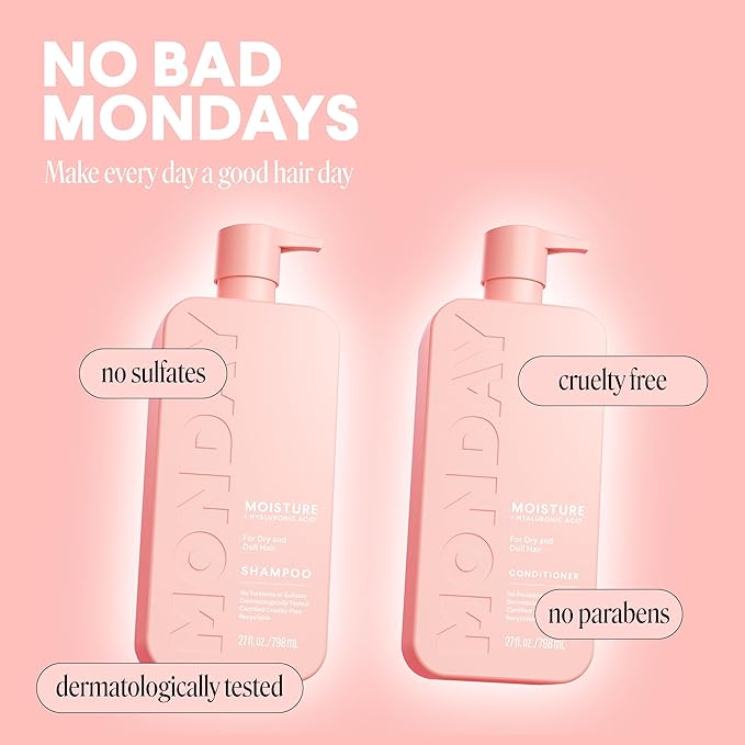 MONDAY HAIRCARE Moisture Shampoo + Conditioner Bathroom Set (2 Count) 27 oz Each for Dry, Coarse, Stressed, Frizzy Hair, Made with Coconut Oil, Rice Protein, Shea Butter and Vitamin E