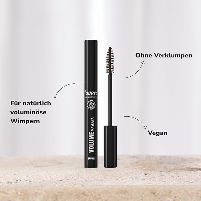 lavera Volume Mascara - Black - Voluminous Mascara with Shea Butter & Sunflower Oil for Lang Lasting Results - Eye Make Up - PETA Certified - Vegan - Made in Germany - Black - 0.3 Fl Oz