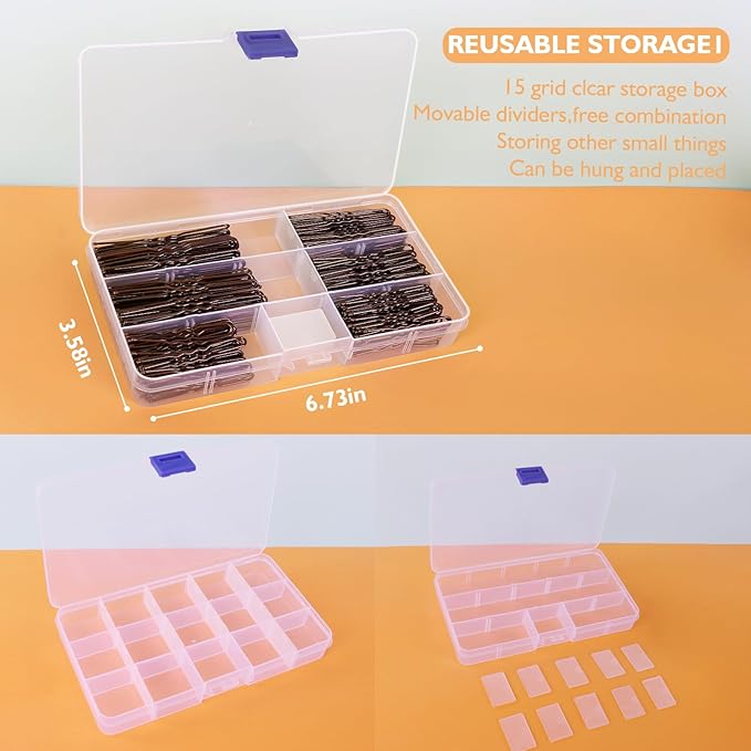 300Pcs U-Shaped Hair Pins (2.8IN, 2.4IN, 2IN) for Women, Kids, Girls - with Storage Box, 2Pcs Thick Seamless Hair Ties, and 50Pcs Elastic Hair Bands in Brown for All Hair Types