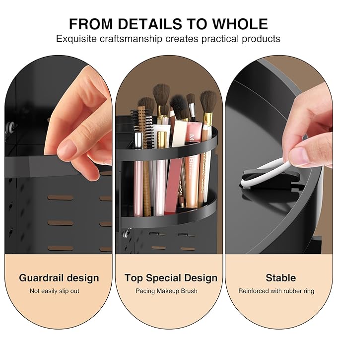 360 Large Rotating Makeup Organizer Countertop, Clear Acrylic Makeup Organizers, Organizador De Perfumes, 7 Layers Large Make Up Organizer, Huge Storage Fits for Vanity and Bathroom (Black, Small)