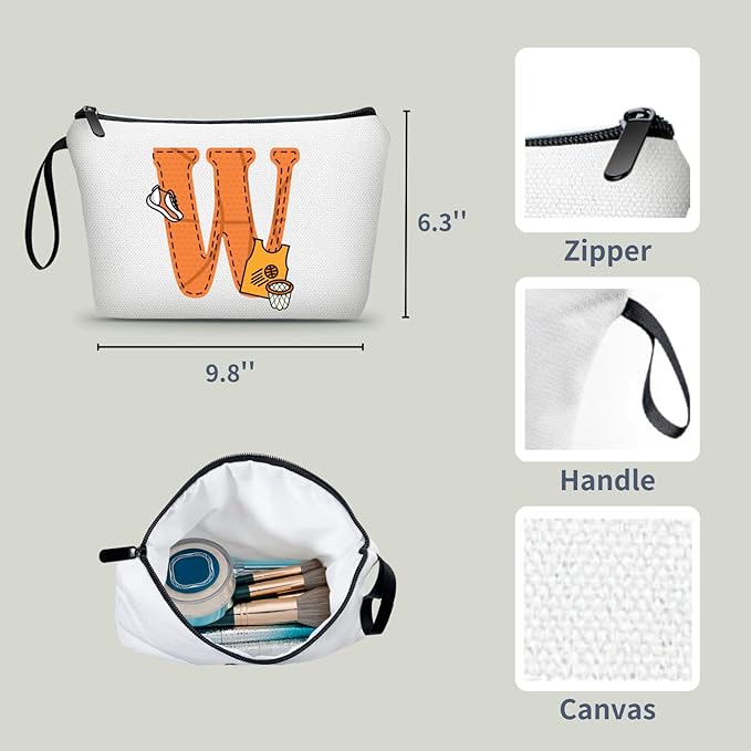 ARIOSEY Basketball Gifts Monogrammed Cosmetic Travel Makeup Bag Basketball Accessories Graduation Birthday Gifts for Girls Coaches Daughters Team Friend Mom Player-W