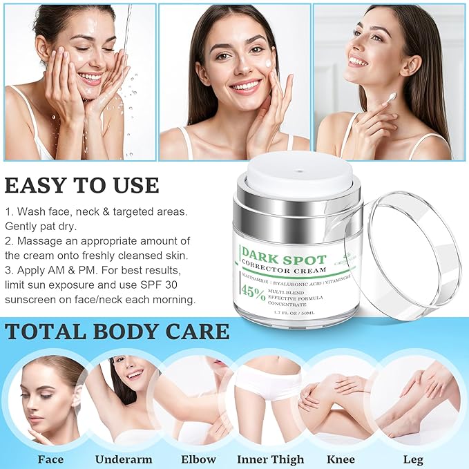 Dark Spot Remover for Face and Body: Dark Spot Corrector Cream, Melasma, Freckle, Sun Spot, Age Spot Remover with Niacinamide and Vitamin C - 1.7 Fl Oz
