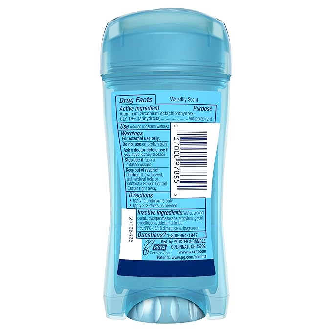 Secret Fresh Antiperspirant Deodorant for Women, 48hr to 72hr Breathable Sweat & Odor Protection, Instant Freshness & Gentle, PH Balancing Minerals, Clear Gel, Cool Waterlily Scent, 2.6 oz