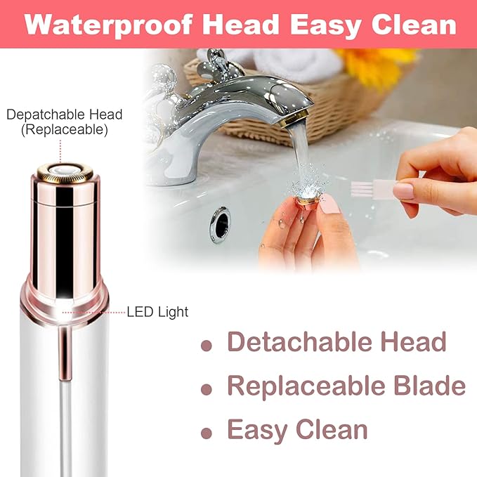 Facial Hair Removal for Women, Mini Hair Remover, Electric Razor Shaver Portable Bikini Epilator for Lips, Chin, Armpit, Peach Fuzz, Fingers, Neck, Cheek and USB Rechargeable (White)