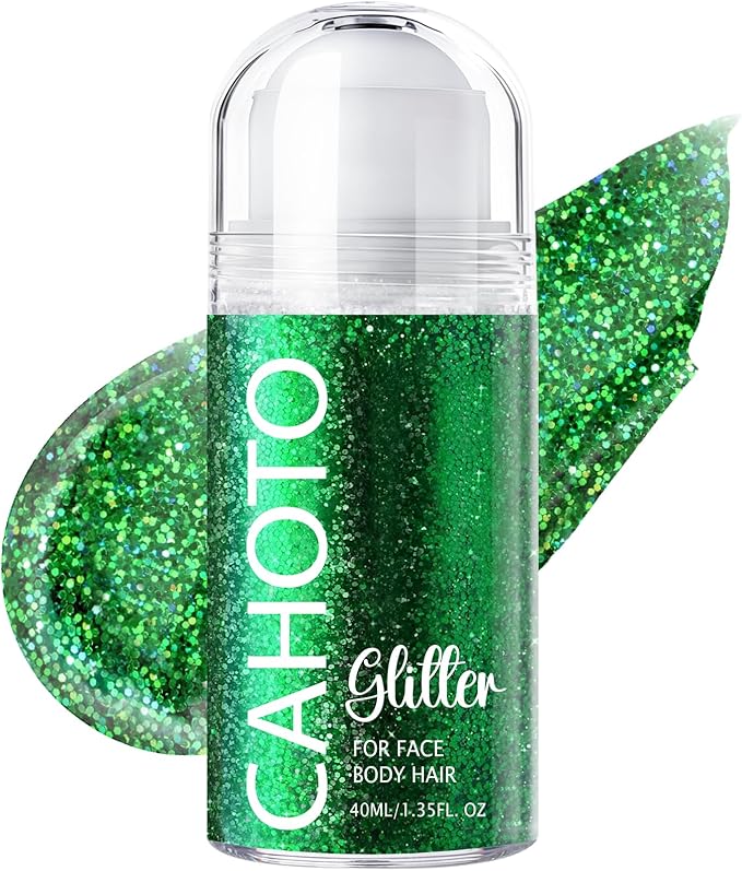 Green Rolling Glitter for Face Body & Hair, Roll-on Sequins for St. Patrick's Day, Sparkling Accessories for Christmas Concert Rave Festival Halloween Party Mardi Gras Carnival, 1.35fl.oz