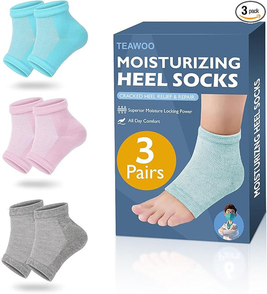 3 Pairs Moisturizing Heel Socks for Cracked Heel Treatment, Foot Care Toeless Socks to Soften and Hydrate Dry Cracked Feet Heels, Cracked Heel Repair Socks, Gel Socks for Dry Cracked Feet