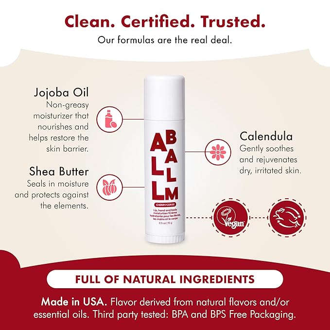 Zizia Cherry Multi All Balm Stick – Moisturizing and Hydrating Stick for Lips, Hands & Body – with Shea Butter, Jojoba Oil, Aloe Vera, Calendula – Beauty Moisturizer - Travel Essentials - 0.5 oz