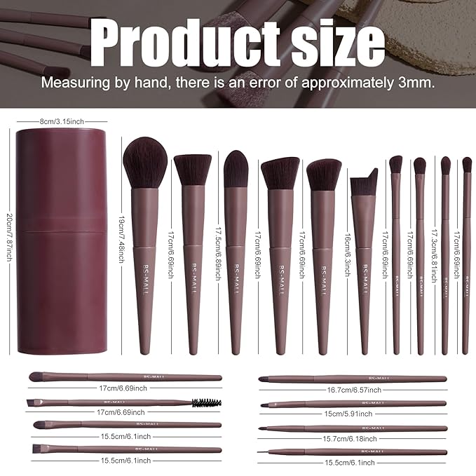 BS-MALL Makeup Brush Set 18 Pcs Premium Synthetic Foundation Powder Concealers Eye shadows Blush Makeup Brushes with black case (D-Brown)
