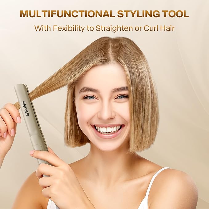 ABNER Mini Flat Iron 0.7 Inch Ceramic Hair Straightener, Small Flat Irons for Short Hair, Curls, Bangs - Adjustable Temperature, Travel-Size, Auto Shut Off, Dual Voltage for Women, Men