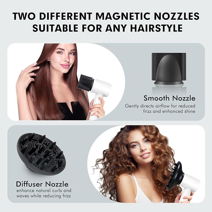 Hair Dryer - Hair Dryer with Diffuser,High Speed Brushless Travel Small Blow Dryer,Low Noise/Compact/Mini Design Hairdryer for Women,Men - No Heat Damage