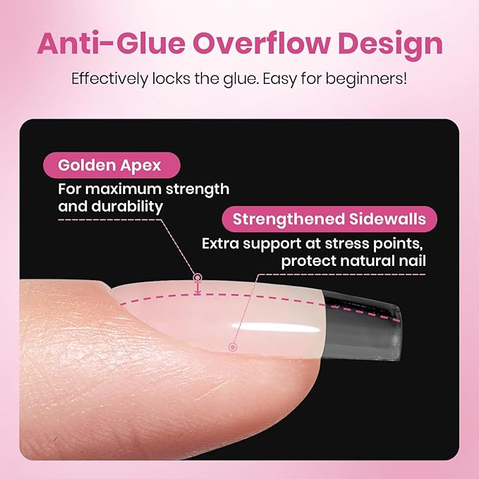 Beetles Gel Nail Tips Flat-X - Coffin Short, 160pcs 16 Sizes, Pre-Etched Half Matte Full Cover Soft Acrylic False Nail Tips Clear Press on Easy DIY Extension Salon for Flat & Natural Nail Beds