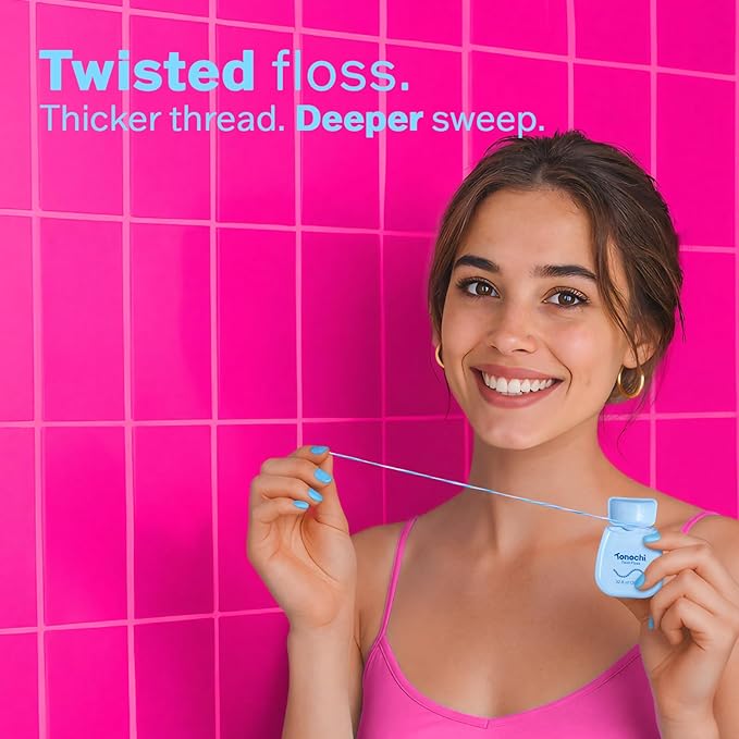 Twist Woven Dental Floss, Two-Tone Color Fibers for Visible Plaque Tracking, Shred-Resistant Braided Texture, Smooth Ribbon-Like Glide, Gentle on Gums, Mint + Xylitol, 3-Pack (33 yd Each)