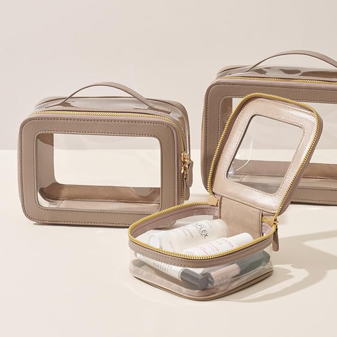 Oaque Mini Cosmetic Bag Clear Makeup Bag Small Travel Toiletry Bag with Zipper, Cute Car Cosmetic Case Transparent Makeup Pouch for Purse (Stone)