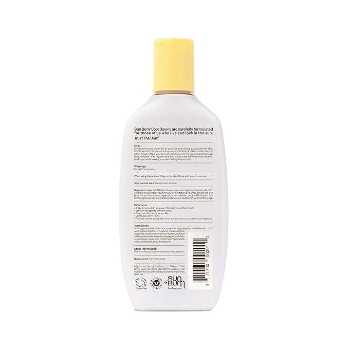 Sun Bum Cool Down Aloe Vera Lotion - Vegan After Sun Care with Cocoa Butter to Soothe and Hydrate Sunburn - 8 oz